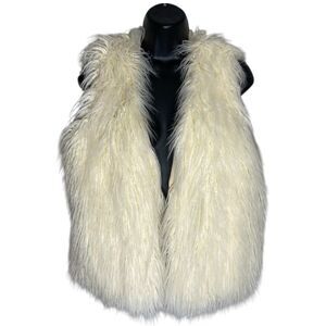 NWT American Eagle Faux Fur Vest Womens XS Ivory Mob Wife Y2K Boho Lined Western